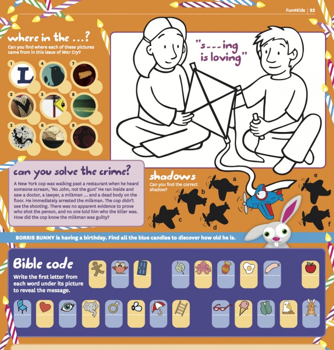 Children's activity page in the War Cry Magazine